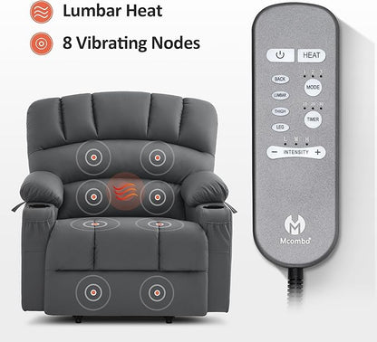 MCombo Power Lift Recliner Chair for Elderly, Lift Chair with Heat and Massage, Extra Wide Lift Recliner for Big People, Faux Leather R7096 (Medium-Wide, Grey)