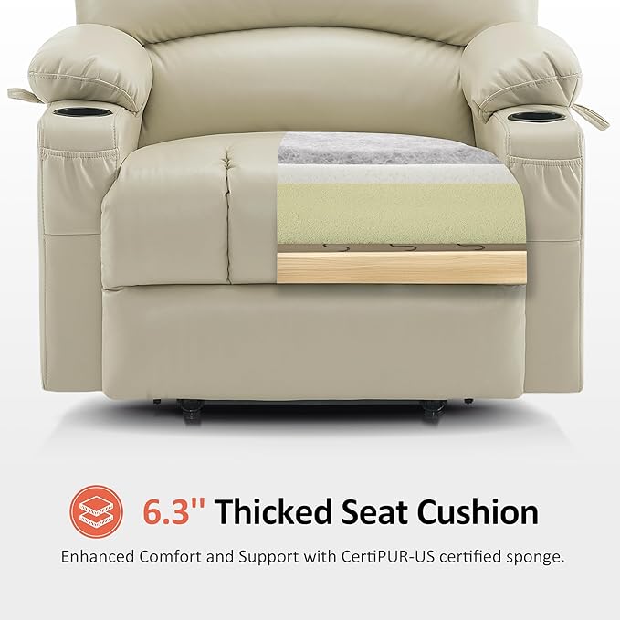 MCombo Oversized Power Lift Recliner Chair for Elderly, Lift Chair with Heat and Massage, Lift Recliner for Big and Tall, Cup Holders, USB &Type C Ports, Faux Leather R7092 (Cream White, Oversize)