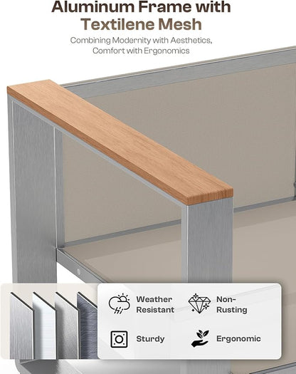 Aluminum Patio Furniture Set, 5 Seats Outdoor Patio Conversation Sets with Ergonomic Seat and Wide Washable Thick Cushions, Modern Outdoor Sectional Furniture for Balcony, Porch (Teak-Gray)
