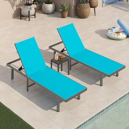 Pool Lounge Chairs, Chaise Lounge Outdoor with Wheels and 5-Position Recliner -Easy to Move- Aluminum Patio Lounge Chair for Poolside, Deck (Lakeblue)