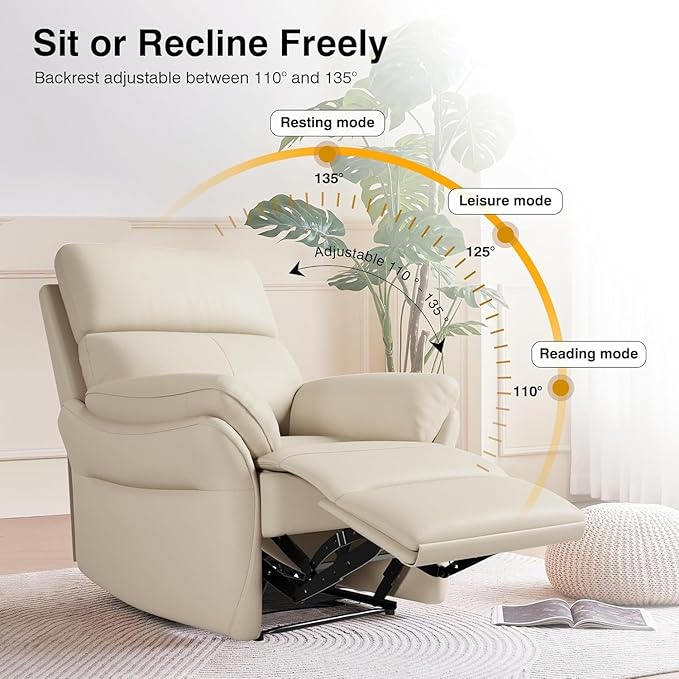 AIRSKY Genuine Leather Recliner Chair, Top Grain Leather, Italian Water-Washing Process, Lazy boy Recliner Chair, for Living Room, Theater Seating, Bedroom. R1, Beige