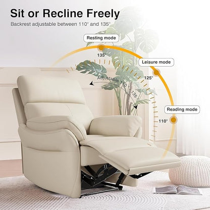 AIRSKY Genuine Leather Recliner Chair, Top Grain Leather, Italian Water-Washing Process, Lazy boy Recliner Chair, for Living Room, Theater Seating, Bedroom. R1, Beige