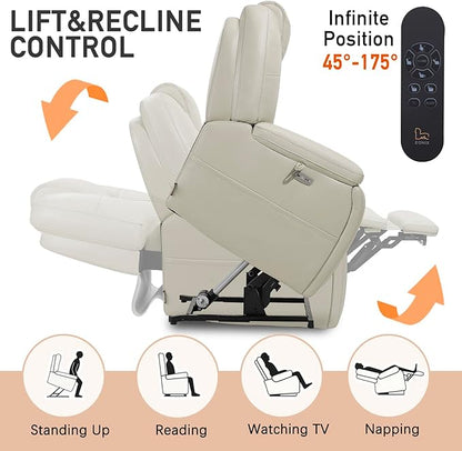 EONIX Triple Motor Lay Flat Power Lift Recliner Chair for Elderly with Adjustable Headrest, 400lbs Electirc Lift Chair for Living Room, Lumbar Pillow, Extended Footrest, Cream White