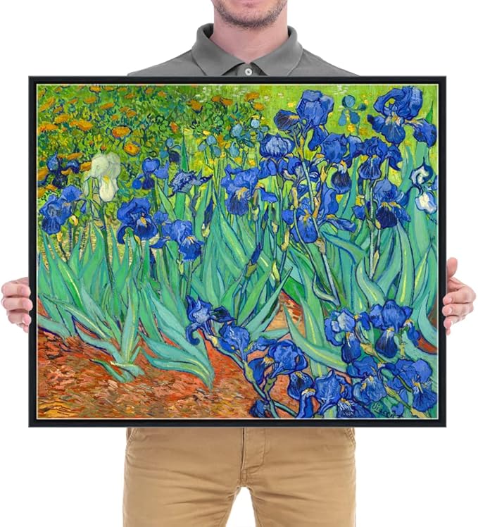 Wieco Art Black Framed Wall Art Irises by Van Gogh Famous Flowers Oil Paintings Reproduction Canvas Prints Modern Canvas Prints Artwork Pictures on Canvas Wall Art for Wall Decor