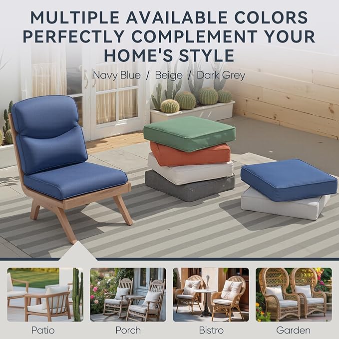 Patio Chair Cushions 4 Packs - Outside High Back Thick Water-Resistant Cushion 22x24 with Zipper Cover for Outdoor Glider Rocking Chairs Loveseat Couch – Blue/Crescent