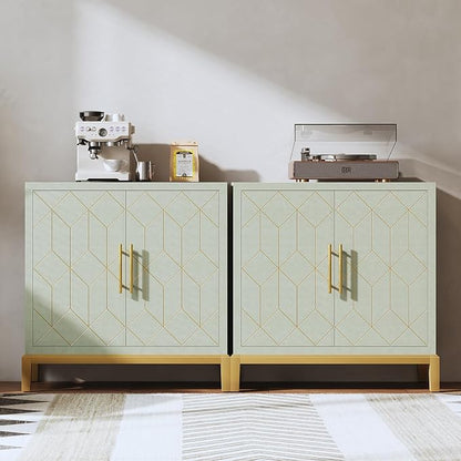 HLR Green Accent Cabinet with Gold Trim,Storage Cabinet with 2 Doors,Modern Wooden Sideboard for Living Room, Kitchen, Office and Hallway