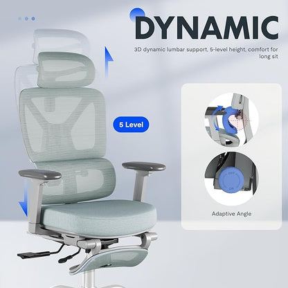 FLEXISPOT ErgoX Premium Ergonomic Office Chair with Footrest- Adjustable 3D Armrests, Dynamic Lumbar Support, Recline & Tilt Function, Mesh Seat, for Home & Office Use,Foam Blue