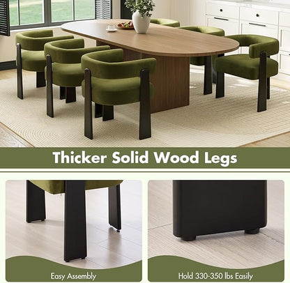 Modern Dining Chairs Set of 6, Upholstered Velvet Barrel Accent Chairs with Backrest & Arms, Wide and Thicker Padded Kitchen Side Chair with Wooden Legs for Dining Room, Livingroom, Dark Green