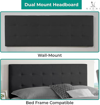 Naomi Home Jessenia Queen Headboard – Adjustable Linen Upholstered Tufted Panel, Soft Padded Surface, Wall-Mount/Bed Frame Mount – Dark Gray