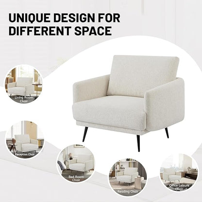 Oversized Accent Chair for Living Room Chairs Reading Arm Chair Comfy Modern Single Sofa Side Chairs with Metal Legs & Soft Cushion for Bedroom, Waiting Room (Chenille Oatmeal, Set of 2)