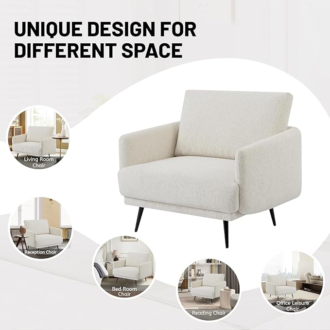 Oversized Accent Chair for Living Room Chairs Reading Arm Chair Comfy Modern Single Sofa Side Chairs with Metal Legs & Soft Cushion for Bedroom, Waiting Room (Chenille Oatmeal, Set of 1)