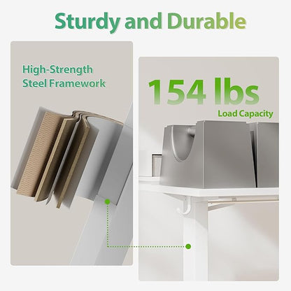 Agilestic 48 Inch Electric Standing Desk with Drawers, Adjustable Desk with Storage Shelf, Stand Up Home Office Computer Table, Splice Board, White