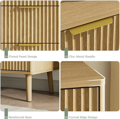 LYNSOM Fluted 9 Drawer Dresser for Bedroom, 55" Wide Modern Chest of Drawers with Curved Profile Design and Metal Handles, Wood Dresser TV Stand & Storage Organizer for Bedroom, Hallway, Oak