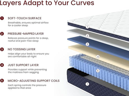 Full Size Mattress Balanced Firm with Breathable CertiPUR-US Certified Hard Foam for Single, Coils Hybrid Bed in a Box Fits Small Spaces, Absorb Noise & Pressure Relief - 74" Lx 53" Wx 12" H