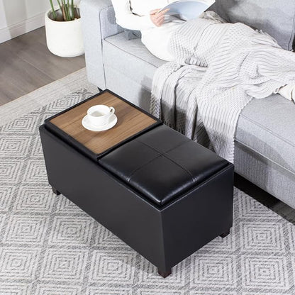 Adeco 31 Inches Storage Ottoman Bench, Non-Folding End of Bed Foot Rest Stools Ottoman with Thicker Foam Padded Seat, Upholstered Storage Chest for Living Room, Entryway, Bedroom