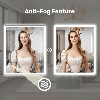 WTTY 32"X36" LED Bathroom Mirror with Black Frame, Bathroom Vanity Mirror with Lights for Wall, Front Light and Backlit, Anti-Fog, Dimmable, 3 Colors, Shatterproof, Memory, Horizontal/Vertical