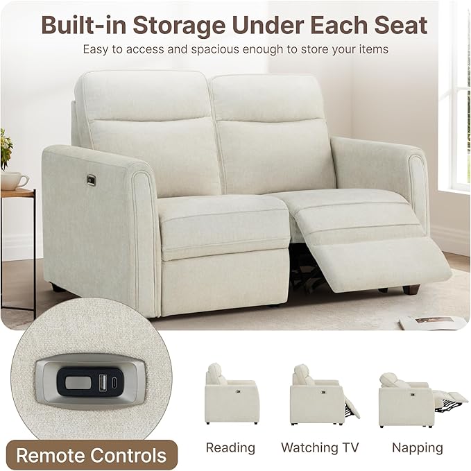 Zero Wall Recliner Sofa RV Loveseat Wall Hugger Power Recliner Chair with Comfortable Backrest High Wood Leg USB & Type C Dual Charge Ports for Living Room RV Furniture or Small Spaces