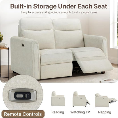 Zero Wall Recliner Sofa RV Loveseat Wall Hugger Power Recliner Chair with Comfortable Backrest High Wood Leg USB & Type C Dual Charge Ports for Living Room RV Furniture or Small Spaces