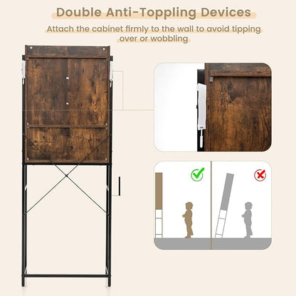 LOKO Over The Toilet Storage Cabinet, Freestanding Bathroom Space Saver with Adjustable Shelves & Sliding Barn Door, 4-Tier Over Toilet Bathroom Organizer, 25 x 9.5 x 67.5 inches (Rustic Brown)