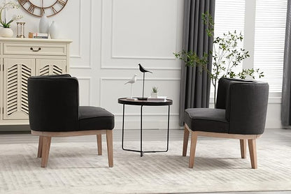Set of 2 Accent Arm Chair with Wood Legs, Comfy Barrel Side Chair Linen Upholstered Reading Chairs with Back for Living Room Bedroom, Charcoal