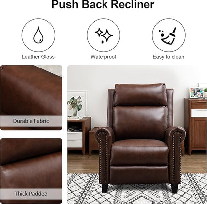 CANMOV Leather Recliner Chair Set of 2, Classic and Traditional Push Back Recliner Chair with Comfortable Arms and Back for Living Room Bedroom Adjustable Single Sofa, Brown