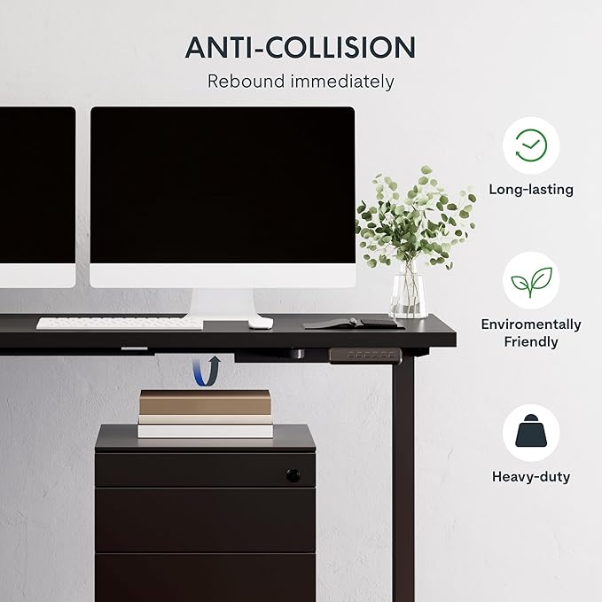 SANODESK L Shaped Electric Standing Desk with Drawer, 63 Inch Ergonomic Adjustable Height Desk with Storage, Corner Desk Sit Stand up Computer Table for Work Office Home, Black