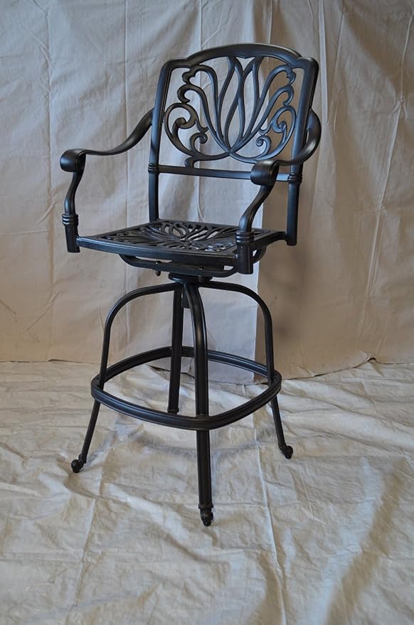 Elizabeth Outdoor Patio 5pc Set Bar Table 42" Dark Bronze Cast Aluminum, Premium Sun-Sesame Cushions