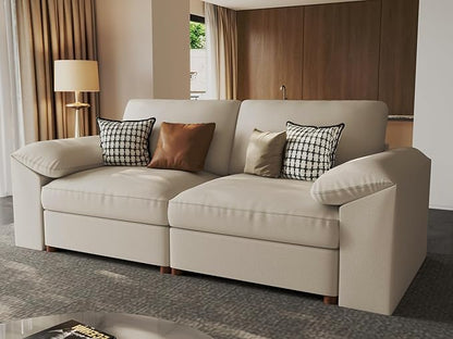 EASE MOOSE Loveseat Sofa for Living Room,Oversized Deep Seat Modular Sectional,Modern Comfy 2 Seater Sofas,Scratch Resistant Faux Leather Couch for Small Spaces, Beige