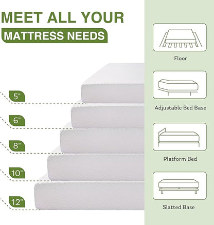 EGOHOME 5 Inch Twin Mattress for Kids, Memory Foam Mattress with Cooling Green Tea Gel, Relieve Pressure with Medium Firm Support, CertiPUR-US Certified, 75''L x 38''W, White