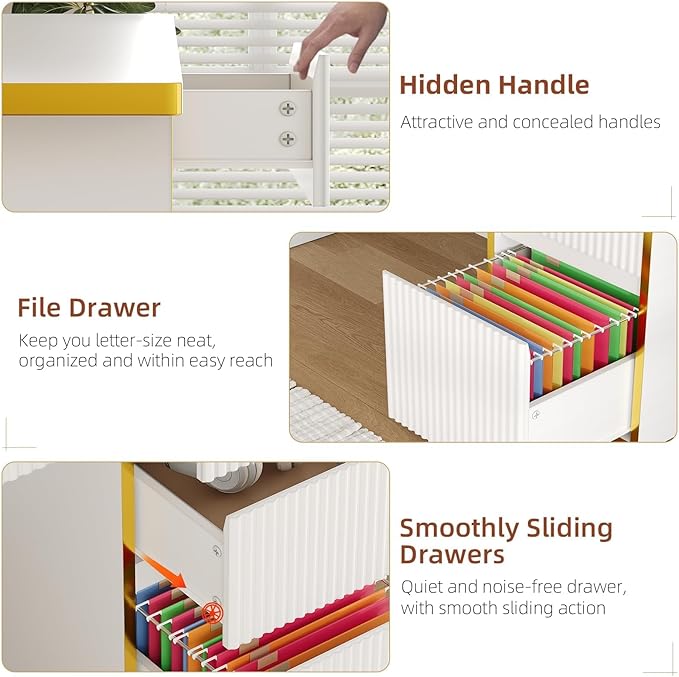 4 EVER WINNER Two Person Desk with Drawers, 78.72 Inch Extra Long Computer Desk with 5 Storage Drawers, Study Writing Desk with Storage Shelves for Home Office, White and Gold Desk