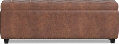SIMPLIHOME Hamilton 48 inch Wide Transitional Rectangle Storage Ottoman in Distressed Umber Brown Vegan Faux Leather, Assembled, For the Living Room, Entryway and Family Room
