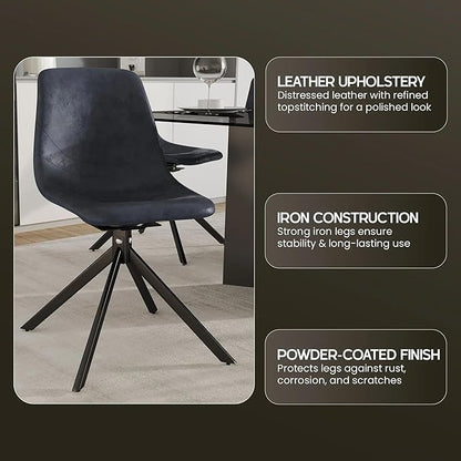 LeisureMod Markley Swivel Leather Dining Side Chair with Durable Iron Legs – Comfortable Accent Chair for Kitchen, Dining Room, or Office Set of 4