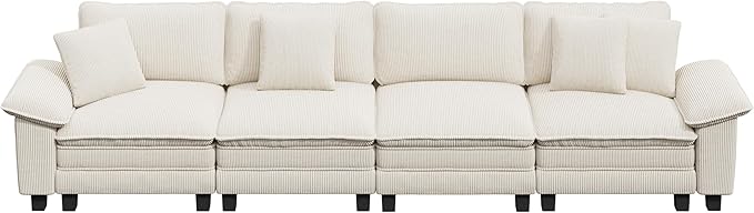 157.5" Cloud Modular Sectional Sofa, 4-Seater w/Deep Seat & Removable Arms, Plush Corduroy for Living Room - Beige