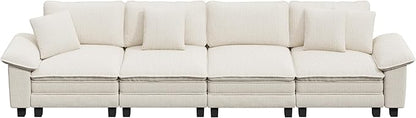 157.5" Cloud Modular Sectional Sofa, 4-Seater w/Deep Seat & Removable Arms, Plush Corduroy for Living Room - Beige