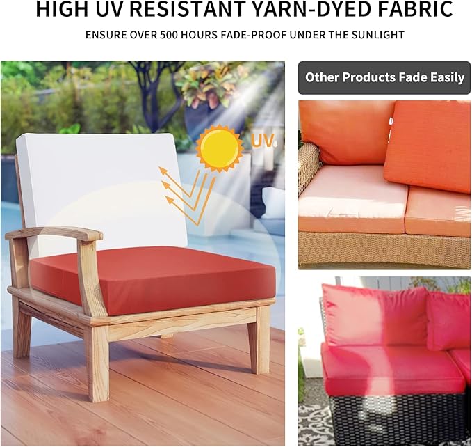 Easy-Going Waterproof Patio Cushion Covers 24x22x4 inch 4 Pack Replacement Non-Slip Outdoor Seat Cushion Slipcover with Zipper. Terra Red