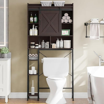 Over The Toilet Storage Cabinet, Farmhouse Storage Cabinet Over Toilet with Sliding Barn Door,Home Space-Saving Toilet Rack, for Bathroom, Restroom, Laundry.(Espresso)