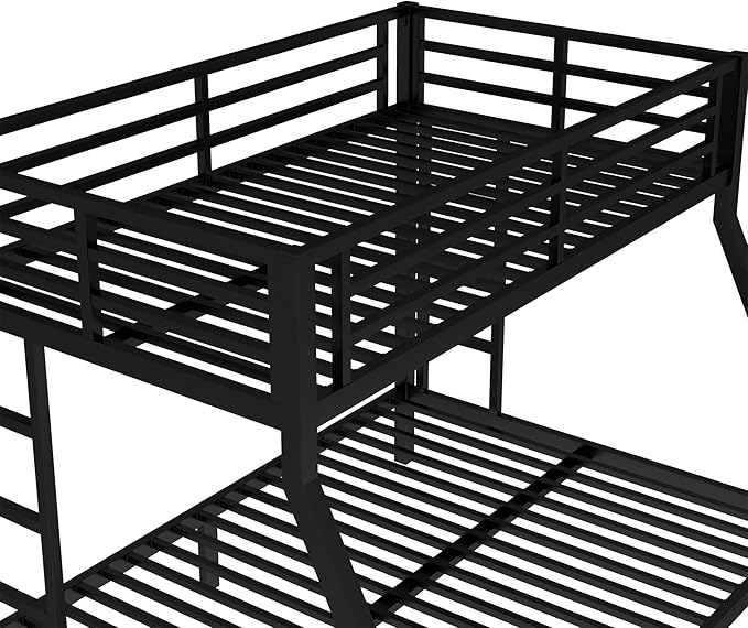 Bellemave Twin Over Full Bunk Bed for Teens, Twin Over Full Bunk Bed Frame with 2 Side Ladder and Full Length Guardrail, Easy Assemble Bunkbeds, Noise Reduced, Mattress Not Included, Black