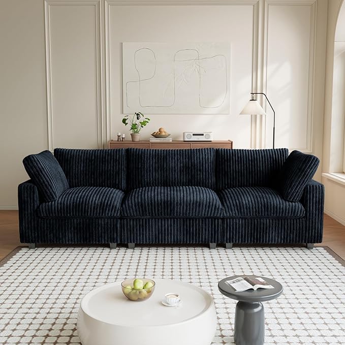 Modern Modular Sectional Sofa Couch, 118.11" Oversized Cloud Sectional Couches, 3 Seat Comfy Modular Sofa for Living Room, Plush Couch Cushion Covers Removable, Black