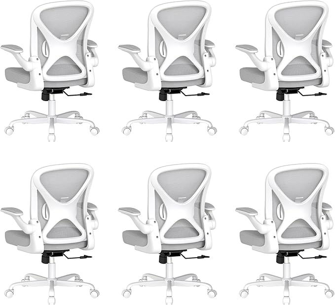 ZZH Ergonomic Office Chair Set of 6 with Adjustable Lumbar Support, Mesh Home Office Desk Chair with Wheels and Flip-up Arms, Grey
