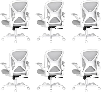 ZZH Ergonomic Office Chair Set of 6 with Adjustable Lumbar Support, Mesh Home Office Desk Chair with Wheels and Flip-up Arms, Grey