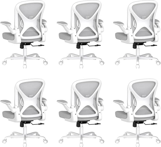 ZZH Ergonomic Office Chair Set of 6 with Adjustable Lumbar Support, Mesh Home Office Desk Chair with Wheels and Flip-up Arms, Grey