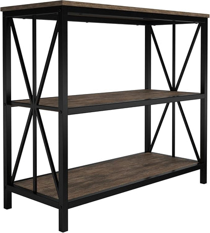 Lavish Home 3-Tier Industrial Bookshelf - Freestanding Open Bookcase for Home or Office Organization and Storage - Book Organizer (Brown Woodgrain)