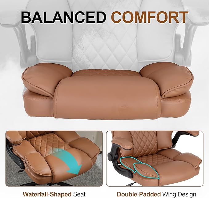 Office Desk Chair,Mid Back Executive Leather Chair,Ergonomic Home Computer Chair,Modern Conference Room Chairs with Adjustable Flip-Up Arms and Rocking Function (Brown)