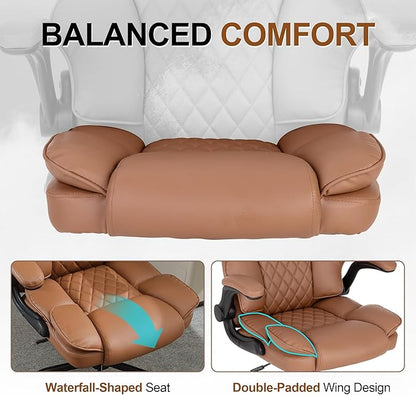 Office Desk Chair,Mid Back Executive Leather Chair,Ergonomic Home Computer Chair,Modern Conference Room Chairs with Adjustable Flip-Up Arms and Rocking Function (Brown)