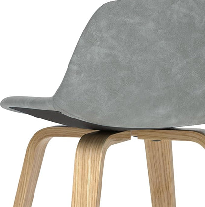 SIMPLIHOME Randolph Counter Stools (Set of 2) - 28 Inch Seat Height Upholstered Bentwood Kitchen Seats in Stone Grey PU Faux Leather, Mid Century Modern Seating with Curved Backrest and Footrest