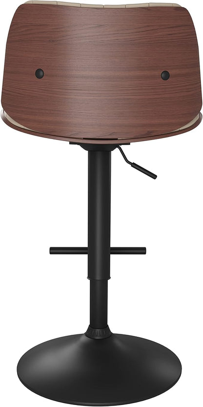 SIMPLIHOME Goulding Adjustable Swivel Bar Stool - 33 inch Seat Height Upholstered Metal Chair in Cream Vegan Faux Leather, Mid Century Seating for Kitchen or Bar with Curved Bentwood Back
