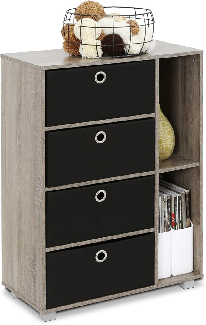 FURINNO Andrey Multipurpose Storage Cabinet, French Oak Grey/Black