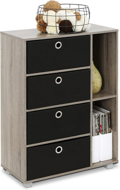 FURINNO Andrey Multipurpose Storage Cabinet, French Oak Grey/Black