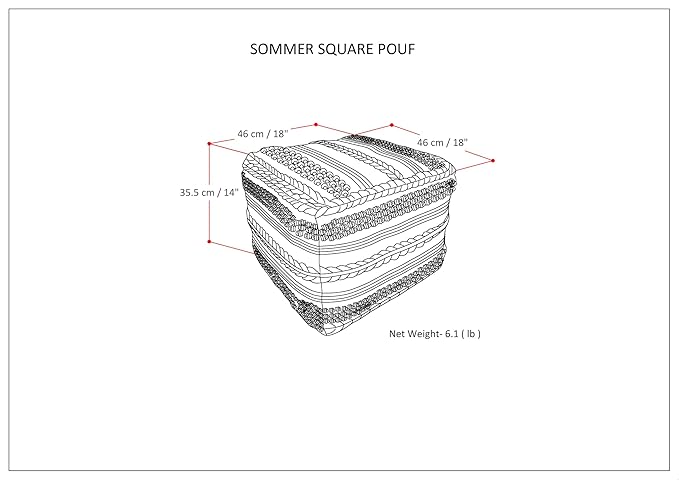 SIMPLIHOME Sommer Boho Square Pouf in Natural/Taupe Grey Handloom Woven Pattern for the Living Room, Bedroom and Kids Room