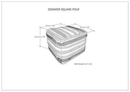 SIMPLIHOME Sommer Boho Square Pouf in Natural/Taupe Grey Handloom Woven Pattern for the Living Room, Bedroom and Kids Room